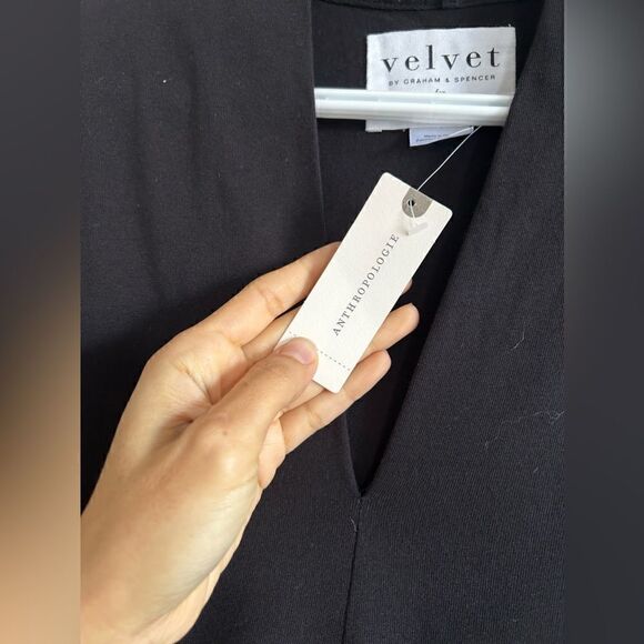 NWT Velvet By Graham & Spencer For Anthropologie Black Puff Sleeve Dress - Picture 6 of 12